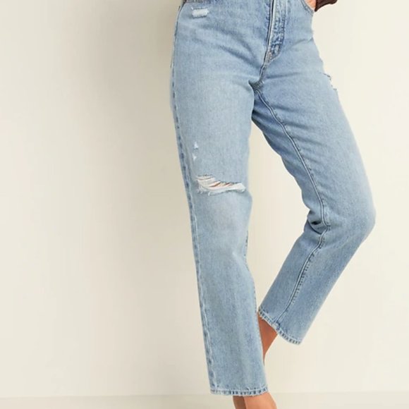 High-Waisted Sky-Hi Straight Rigid Ripped Jeans - Picture 2 of 4